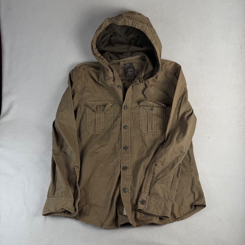 HM LOGG Mens XL Brown Hooded Button Down Utility Shirt Jacket Regular Fit